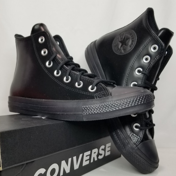 Converse Women's CTAS Leather Hi Tops Size 8 Total Black A12477C NWT - Picture 1 of 9